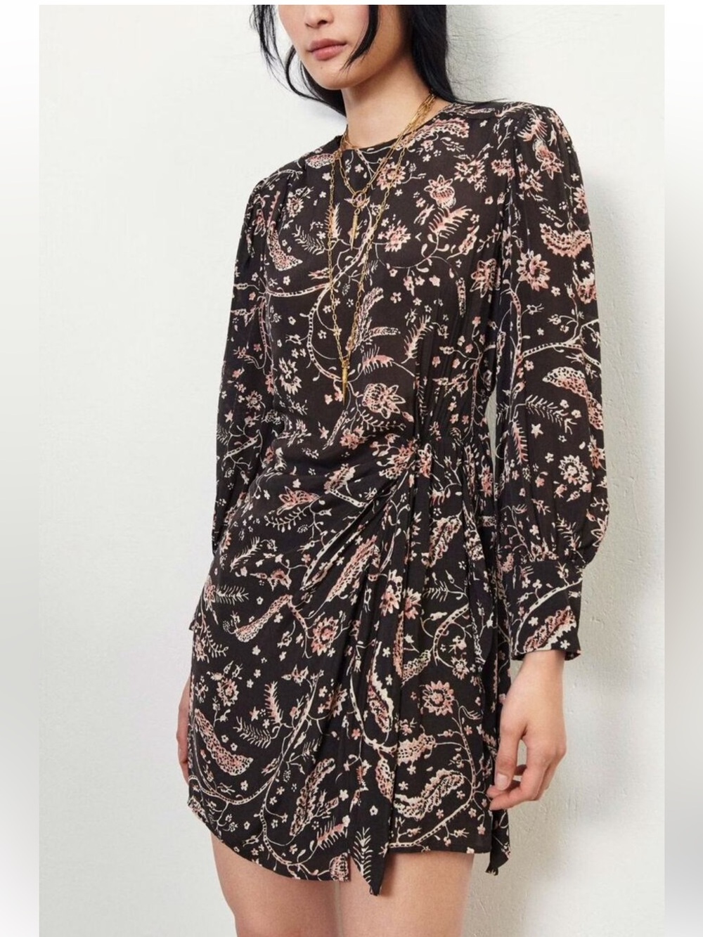 ba&sh Robe Costel Woven Wrap Mini Dress in Carbon 1 Size 8